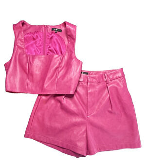 7 For All Mankind Womens MEdium 2 Pc Top Shorts Set Pink Croc Faux Leather